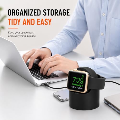 Image of Mizi Magnetic Charging Stand for Apple Watch Ultra 3 /2 /1 & Series 11 / to /1 /SE Silicone Wireless Charger Holder with Cable Management, Nightstand Mode Support, Portable Desk & Bedside Dock - Black