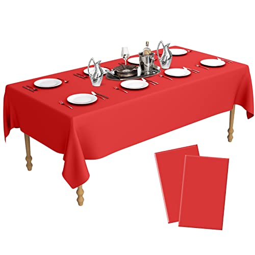 Red Table Cloth, Table Cloth Rectangle Table, 54" X 108" Plastic Table Cloths For Parties Disposable, Disposable Tablecloths For Rectangle Tables, Table Cloth For Wedding Party Decorations 2 Pcs #TOP9