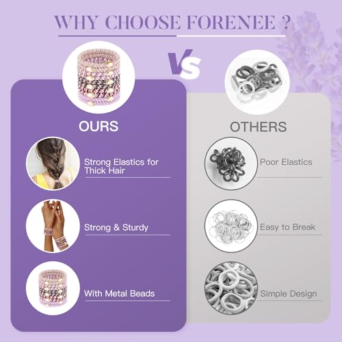 Image of FORENEE Hair Ties No Damage - 20PCS Ponytail Holders - Elastic Hair Ties for Thick Hair - Braided Hair Bands for Women Girls's Hair - Violet