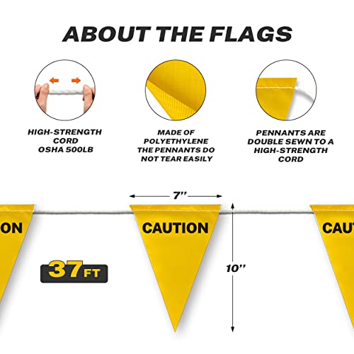 Nacarum Osha 500Lb Rated Flags Caution String Pennants Warn Of Rooftop, Hazardous Areas, Traffic Control. Marking Construction Sites.(37Ft String) #TOP2