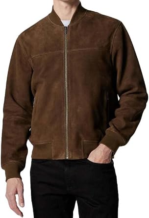 Mens Premium Casual Varsity Lightweight Suede Baseball Bomber Style Motorcycle Zip Up Leather Jacket For Men