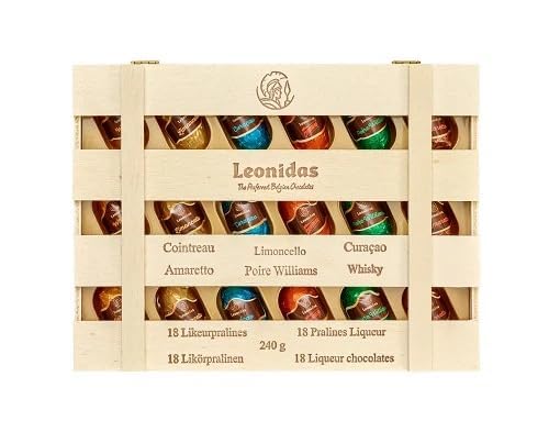 Leonidas Pure Dark Belgian Chocolate Liquors Crate (18 pcs) – Luxury Assortment of Cointreau, Amaretto, Limoncello, Poire Williams, Curaçao & Whisky | Premium Belgian Chocolatier Gift Selection