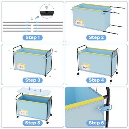 Extra Large Toy Box, 180L Toy Storage Organizer with Wheels, Metal & Oxford Cloth Toy Chest With Handle, Toy Box for Living Room Area, Nursery, Bedroom, Playroom, Toy Boxes for Boys, Girls, Kids