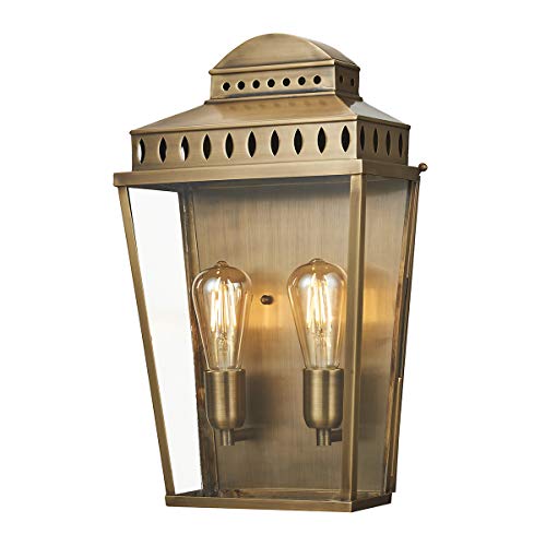 Image of Outdoor IP44 - Twin Wall Light - Sconce - Aged Brass Finish - LED E27 100W Bulb - Outside - External - Exterior