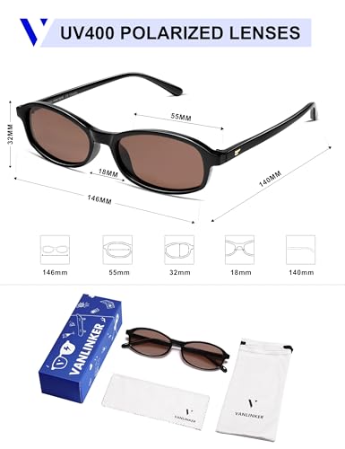 Image of VANLINKER Retro Polarized Rectangle Sunglasses Womens Trendy 90s Small Square Sunnies Vintage Narrow Thin Frame VL9855