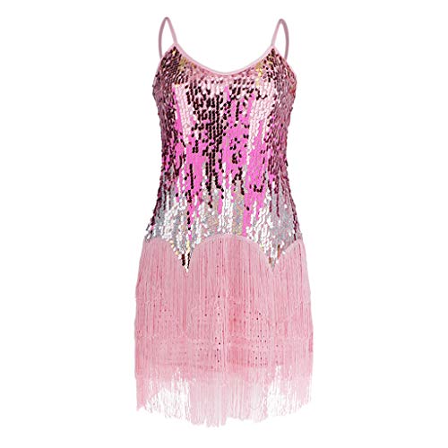 IPOTCH Danza Latina per Abbigliamento Femminile Costume con Paillettes Abito per Donne Dall'america Latina Danza Gonna a Nappe Emarginate - Rosa, Taglia unica
