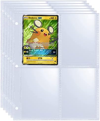 50 Pack 400 Pockets 2.5x3.5" Trading Card Sleeves,Double-Sided 4 Pocket 6.1x7.6" Page Protector,Ultra-Clear Pokemon Card Sheets for A5 Mini 3 Ring Binder