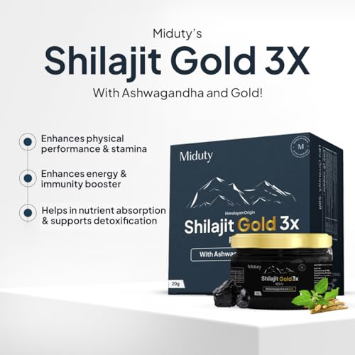 Image of Miduty Shilajit Gold 3X Resin 500-1000mg Serving - Pure Himalayan Shilajit with Gold & Ashwagandha - 100% Ayurvedic - Coffee Free Formula - Lab Tested- 20 grams