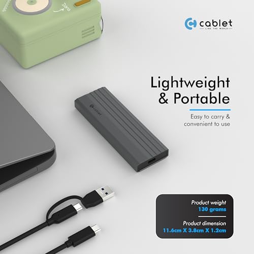 Image of Cablet M.2 NVMe /NGFF SSD Enclosure USB 3.1 Gen2 10Gbps for 2242 /2260 /2280 M-Key /M+B Key PCIe SSD, Supports Dual Protocol NVMe and NGFF SSD, UASP Max 2TB, Aluminium Case