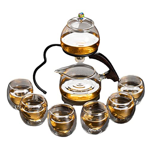 Lazy Kungfu Teeset Aus Glas, Halbautomatischer Teekannenanzug Aus Glas, Magnetische Wasserumleitung, Drehbare Abdeckschale, Mit 6 Teetassen, Für Den Empfang Zu Hause/im Büro Cover