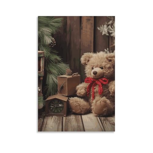 Toile moderne sapin de Noël et ours déco murale QMNLKH