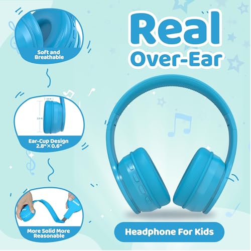 Image of MIDOLA Kids Headphones Bluetooth 5.4 Wireless 68H Play Time Volume Limit 85 /94dB Over-Ear Foldable Headset,Type-C Fast Charging,with Wired Aux Mic for Toddler Child Pad Tablet Blue