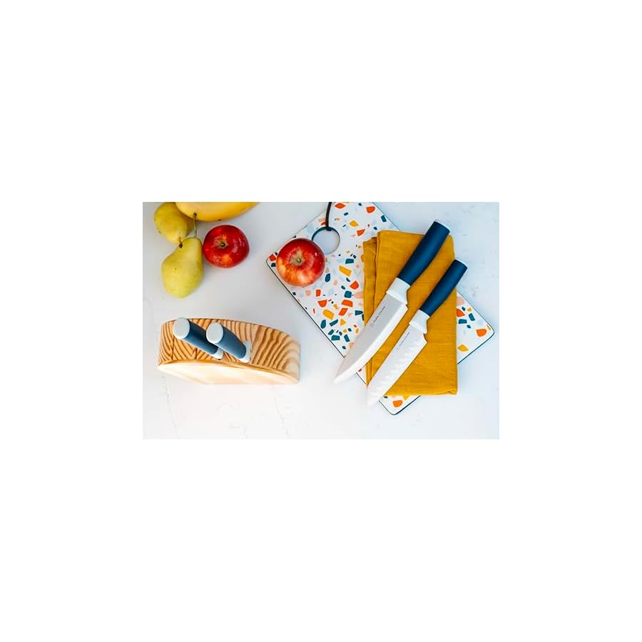 Kitchen Knife Block Set 5-Piece Knife Set - High Carbon Stainless Steel Blades with Ergonomic Handles - Includes Chef, Santoku, Utility, Paring Knives & Natural Wood Storage Block