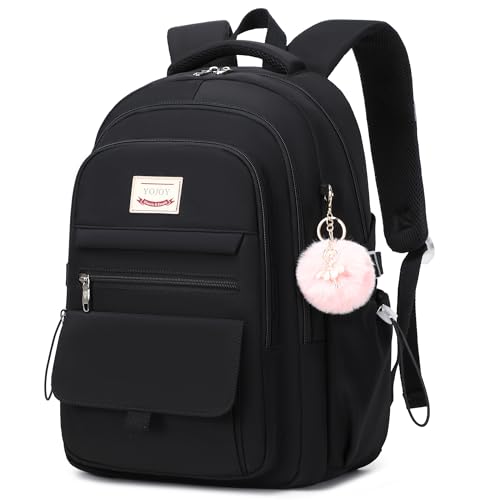 YOJOY Mochila para laptop de 15.6 pulgadas, mochila universitaria para mujeres, mochila escolar para niñas, mochila antirrobo, mochila de viaje, Negro -