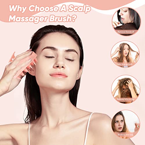 Urtheone Scalp Massager Shampoo Brush, Hair Scalp Scrubber Head Massager With Soft Silicone Bristles For Women Men Kids Pets Shower And Hair Growth(Pink) Includes 5 Pcs Hair Ties #TOP2