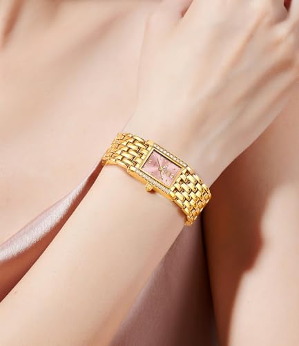 Image of OLEVS Watch for Women Stylish Analog Quartz Luxury Gold Stainless Steel Strap Diamond Black Dial Elegant Casual Ladies Watch