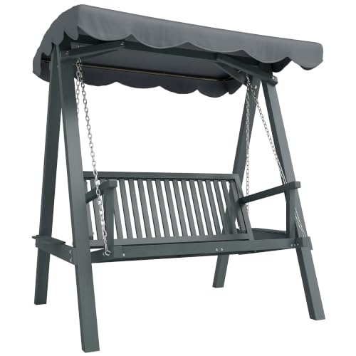Image of Outsunny 2 Seater Garden Swing Seat with Canopy Side Tray Outdoor Grey
