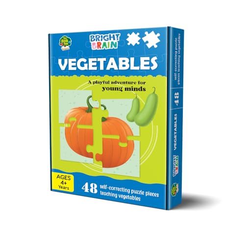 Image of The Book Tree Bright Brain Vegetables 48 Piece Jigsaw Puzzle for Preschoolers, Educational Toy for Learning Animals Family Food, Gifts for Kids Ages 3 to 6 by Majestic Book Club