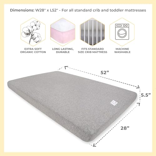 Image of Burt's Bees Baby Essential Organic Cotton Fitted Crib Sheet, Breathable for Boy Girl Standard Crib & Toddler Mattresses