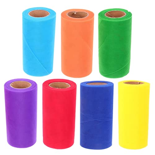 HOODANCOS 7pcs Roll DIY Gauze Dress Decoration Wedding Tulle Party Gauze Wedding Decor Skirt Gauze Bulk Tulle Rainbow Tulle Reel Gauze Wedding Ceremony Decorations Gauze Wire Mesh