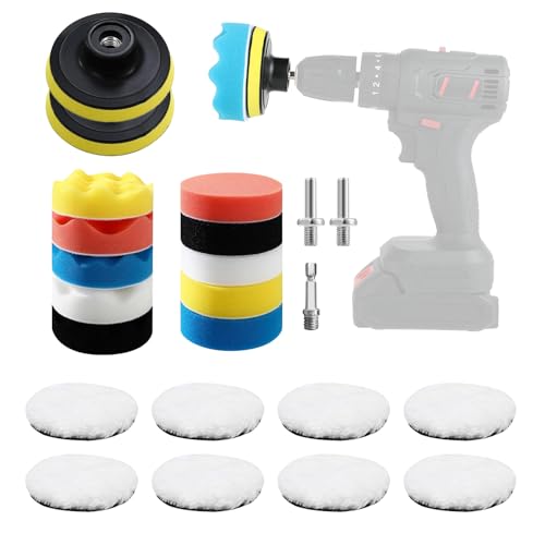 Set da 23 pezzi con pad da 80 mm – include accessorio lucidatura avvitatore, adattatore per trapano e sistema a velcro – perfetto come kit lucidatura fari auto per qualsiasi lucidatrice auto.