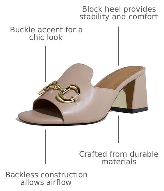 anteikira Women's Square Open Toe Buckle Sandals Slip On High Chunky Block Heel Mules Backless High Heeled Sandals for Women Fashion Summer Heels Nude Size9 by anteikira - Used condition - Image 3