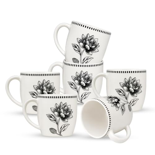 Image of Vistas Lotus Porcelain Cup Set of 6 for Tea, 200ml Each | Microwave & Dishwasher Safe Tea Cups Set of 6 | Matte Finish Ceramic Tea Cup Set | Coffee Cups & Mugs for Every Occasion
