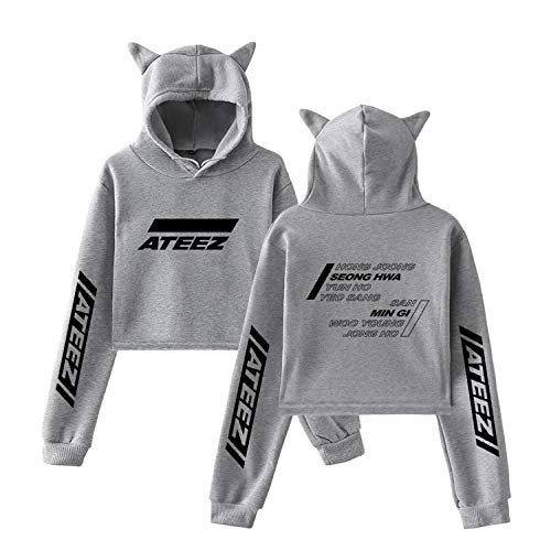 CHAIRAY Kpop ATEEZ Treasure Cat Hoodie Wooyoung San Mingi Yeosang Cropped Top Midriff-Baring Sweater