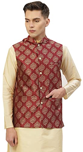 Maple Clothing Men's Nehru Jacket Indian Waistcoat Brocade Traditional Wedding Guest Modi Vest Bandhgala
