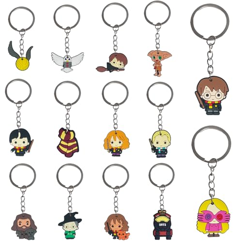 Beamely 14 Pcs Wizard Harry Keyring for Kids,Potter Keychain Pendant Theme Party Bag Filler, Ideas Presents Party Favors for Boys Girls Halloween, Birthday Party Supply-New
