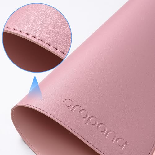 Image of AROPANA Vegan Leather Desk Mat | Large Reversible Mouse Pad & Computer Table Protector | Dual-Side Waterproof Extended Laptop Pad with Edge-Stitched Design (60x35CM, Purple and Pink)