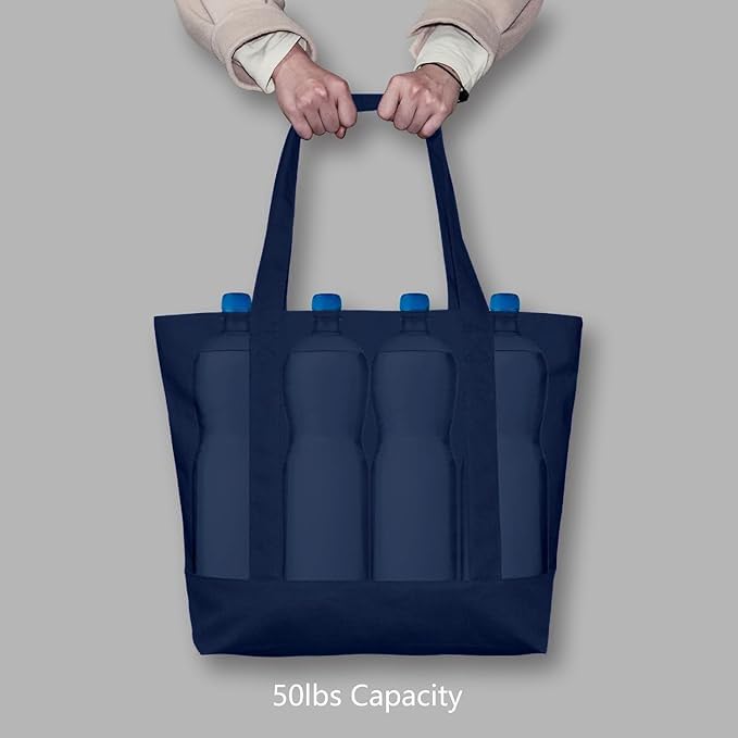 Image of 19x15 Inch Large Canvas Tote Bag | 100% Organic Reusable 330 GSM Cotton Handbag With Zipper Closure and Front Pocket for Shopping, Daily Use, Travel, Grocery, Gifting, Office and Storage