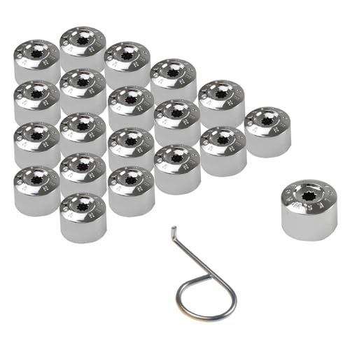 Nihfien 20Pcs 17mm Car Wheel Lug Nut Covers, Dustproof Auto Tire Bolt Protection Caps, Removal Tool Dismantle Replacement 1K0 601 173 for Jetta Beetle Passat GTI CC（Electroplating Silver）