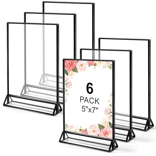 Cptoion 6 Stück Transparente Acryl-Schilderhalter, 13,5 x 17,8 cm Doppelseitiger Bilderrahmen in Schwarz, Präsentationsständer für Menüs, Tischnummern und Flyer für Büro, Hochzeit, Veranstaltungen