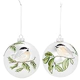 Raz Imports Winter Chickadee Ball 5 Inch Glass Hanging Ornament Set of 2