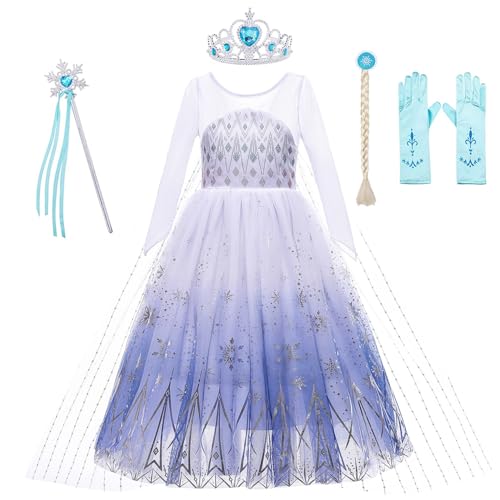 KANDEMY Mädchen Prinzessin Kostüm Faschingskostüme für Kinder Eisprinzessin Kleider für Karneval Rollenspiel Geburtstag Party Weiß 110