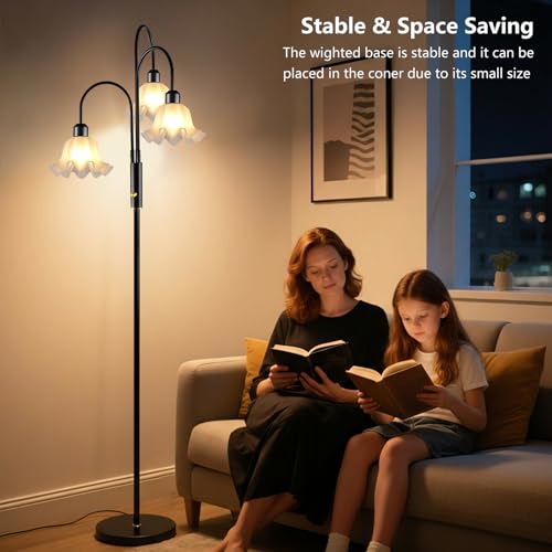 Image of Lightdot 70IN Flower Floor Lamp for Living Room, 3 Light Dimmable Tree Floor Lamps with 3000K Bulb Included for Wedding /Party, Unique Floral Tall Lamp with 5Lbs Heavy Base for Bedroom /Sofa -Black
