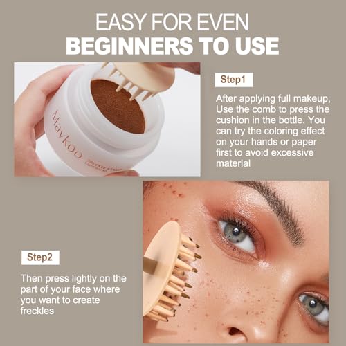 8. Bild von Sommersprossen Stempel Wasserfest, Faux Freckles Stamp, Sommersprosse Makeup mit Pinsel, Luftpolster Fake Freckle, Schweißfest Langlebiger, für Natürliche Mühelose Sunkissed Make-up, 15g(Hellbraun)