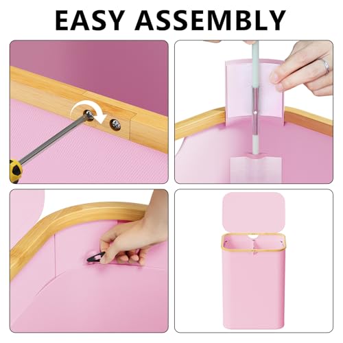 SpaceAid Double Laundry Hamper 2 Section with Lid and Removable Laundry Bags, 160L Clothes Basket with Bamboo Handles, Large Collapsible Hamper for Bedroom, Bathroom, Dorm, Laundry Room - Pink