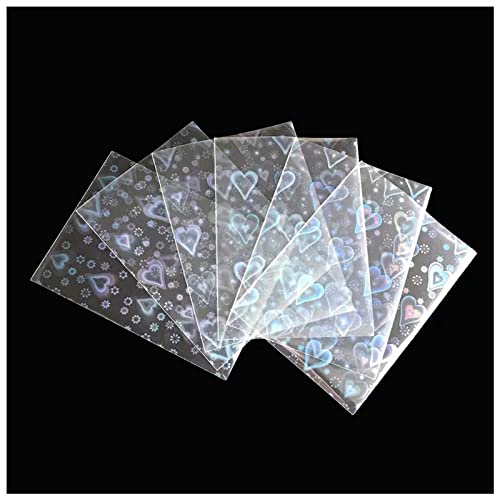 100 unidades de tarjetas de intercambio con láser, en forma de corazón, tarjetas de intercambio de película, protector de tarjeta mágica Kpop, funda protectora holográfica (65 x 90 mm) (Love) Cover