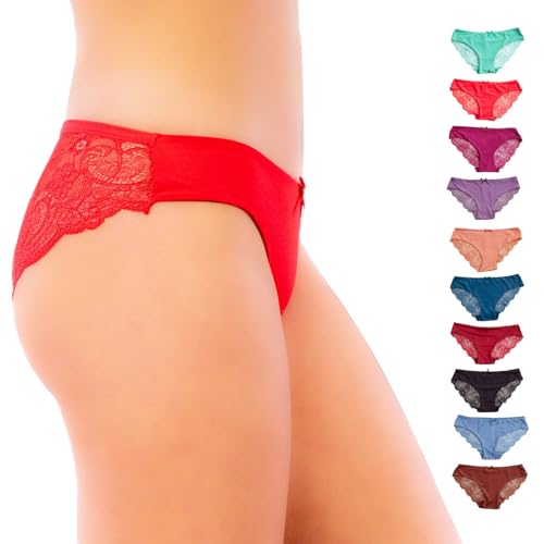 Image of Pretty Sweet Intimates Women's Seamless Cheeky Bikini Underwear, Pack of 10- Laser Cut, No Show Cheeky Panties with Lace