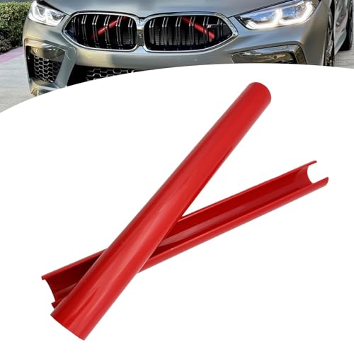 Cuymoap 2 PCS Car Front Grill Insert Trims, Stylish V Bar Brace Decorative Stripe, Self-adhesive Snap-on Installation Grille Trim, Compatible with BMW 34567 Series X12345 (Red)