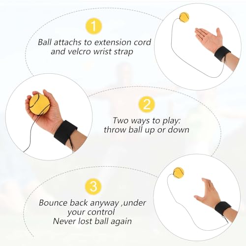 AHQiZFX 4 Stück Handgelenk Return Ball Mit Schnur, Springball, Gummi Rebound Ball, Sport Angelenkball für Kinder Erwachsene Spielen & Handgelenkübungen