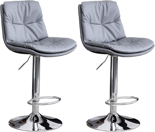 DZYHFCO Juego de 2 taburetes de bar, sillas de bar, altura ajustable, taburetes giratorios de piel sintética (gris)