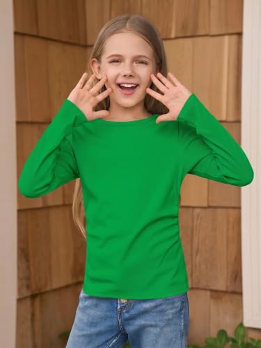 Image of Haloumoning Girls Long Sleeve Shirts Crewneck Ruched Side Slim Fit Tops Ribbed Knit Casual Tee Shirt 4-15 Years