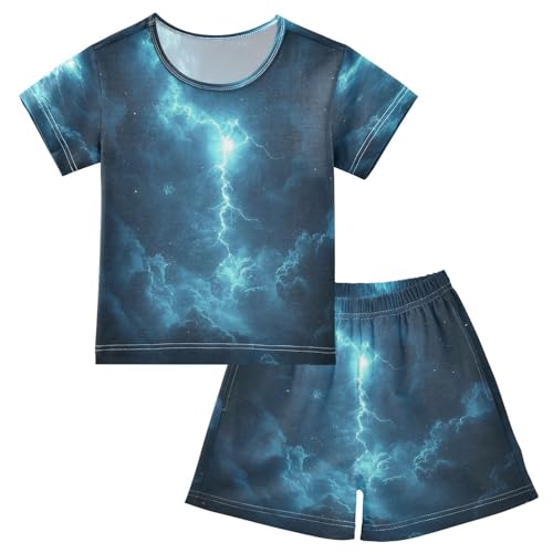 Pajama Sets Short Sleeve Lightning Cool Soft Cotton Summer Sleepwear 2 Piece PJS Size 5-14T