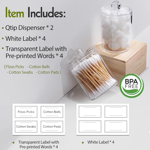 2 Pack Acrylic Qtip Holder Dispenser for Cotton Swabs, Balls, Floss Picks by AOZITA - Used condition - Image 2