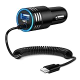 Android Car Charger Fast Charging Cord Type C 3.4A USB C Cigarette Lighter Adapter with Coiled Cable for Samsung Galaxy S25 S24 S23 S22 Z Flip 7 6 5 4 3 Z Fold 7 6 5 4 A17 A16 A35 A25 A15 A54 A14 A53