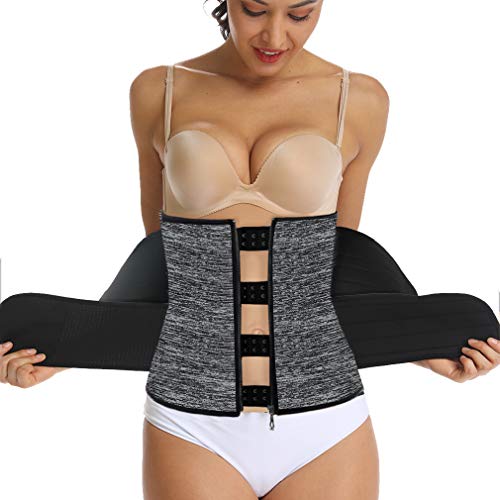 HOPLYNN Sweat Waist Trainer for Women Two Belts, Neoprene Workout Corset Waist Trainer Cincher Trimmer Shaper Zipper