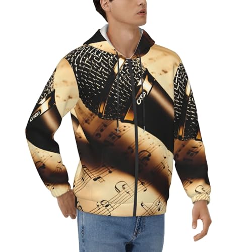 Sweat à capuche pour homme motif microphone imprimé note de musique